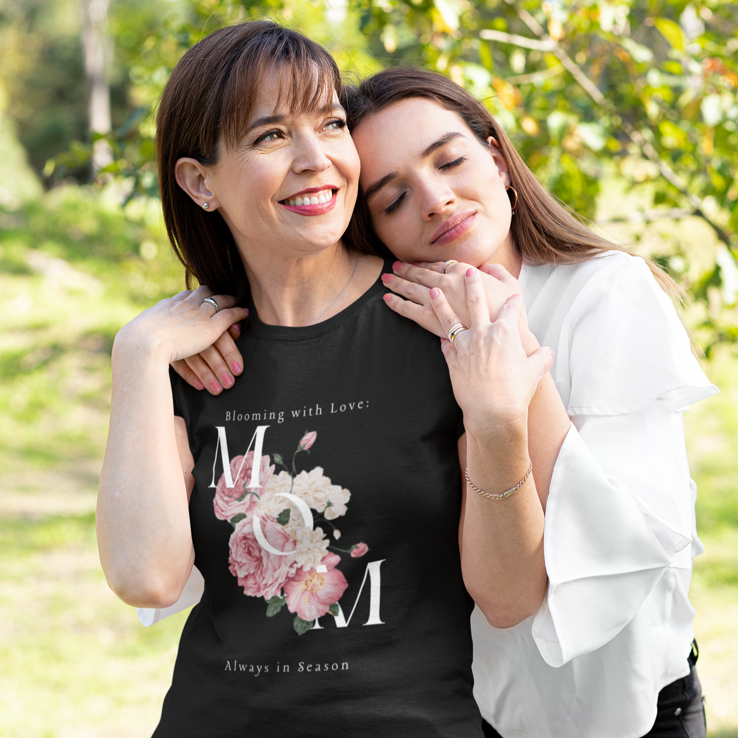 Black Modern Flower Mother's Day T-Shirt Drk