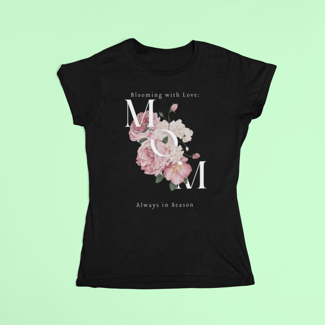 Black Modern Flower Mother's Day T-Shirt Drk