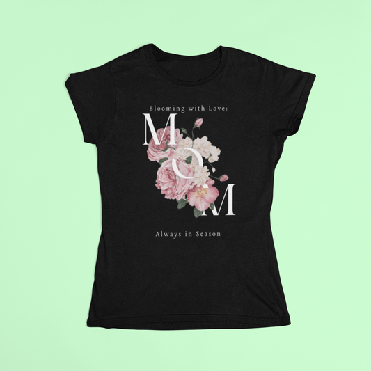 Black Modern Flower Mother's Day T-Shirt Drk